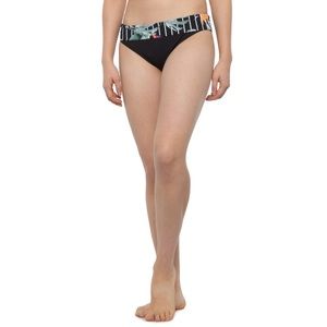 Skye Midwsist Foldover bikini swim bottom black floral stripe L NWT